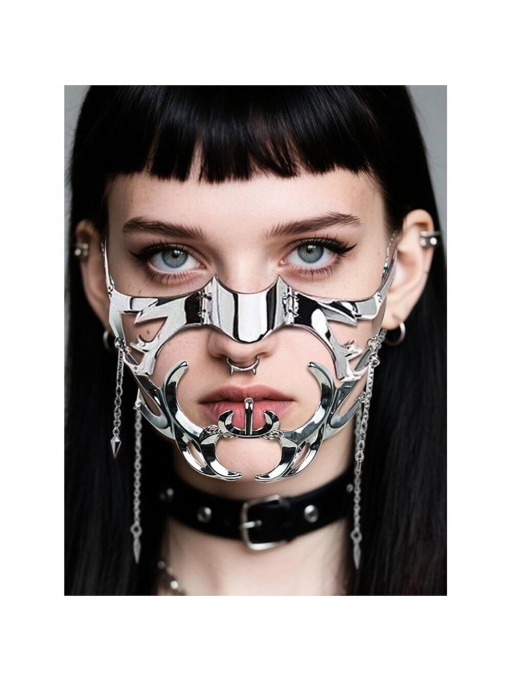 Cyberpunk Metal Half Mask Unisex Adjustable Chain for Masquerades Fest